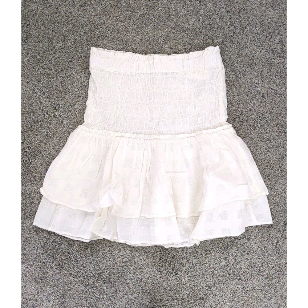 Madewell Smocked Pull On Tiered Boho Mini Skirt Beach Festival Ivory SZ XXS